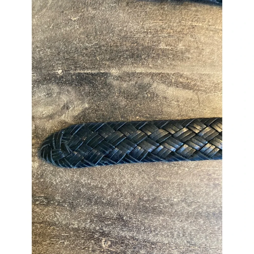 Tommy Hilfiger Mens Braided Belt Black Woven Leather Size 40 Silver Buckle